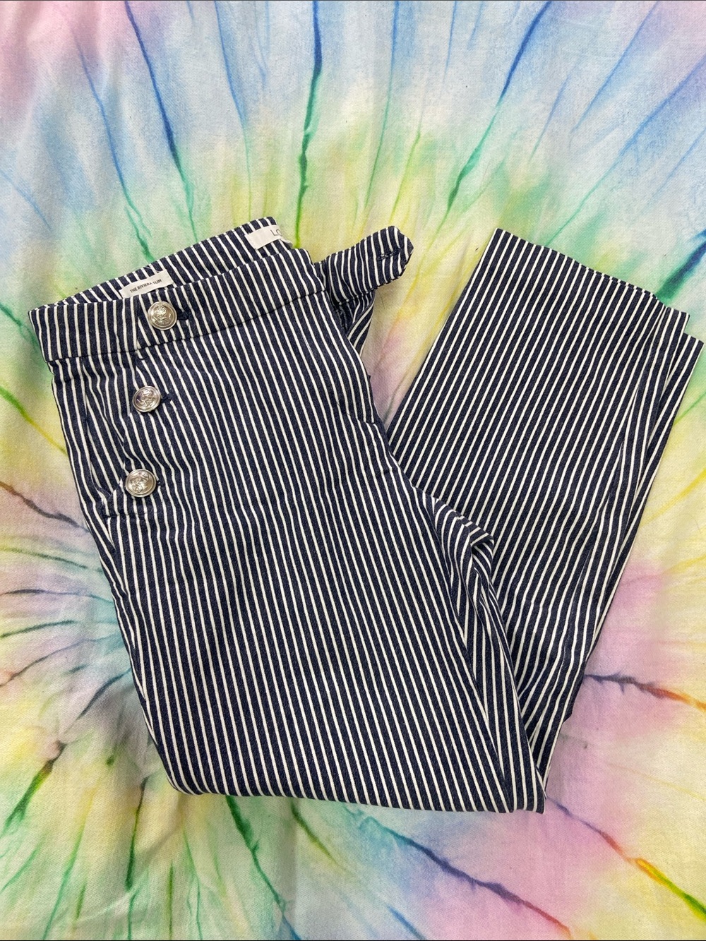 LOFT Navy and White Striped Ankle Cropped Pants Lot 10